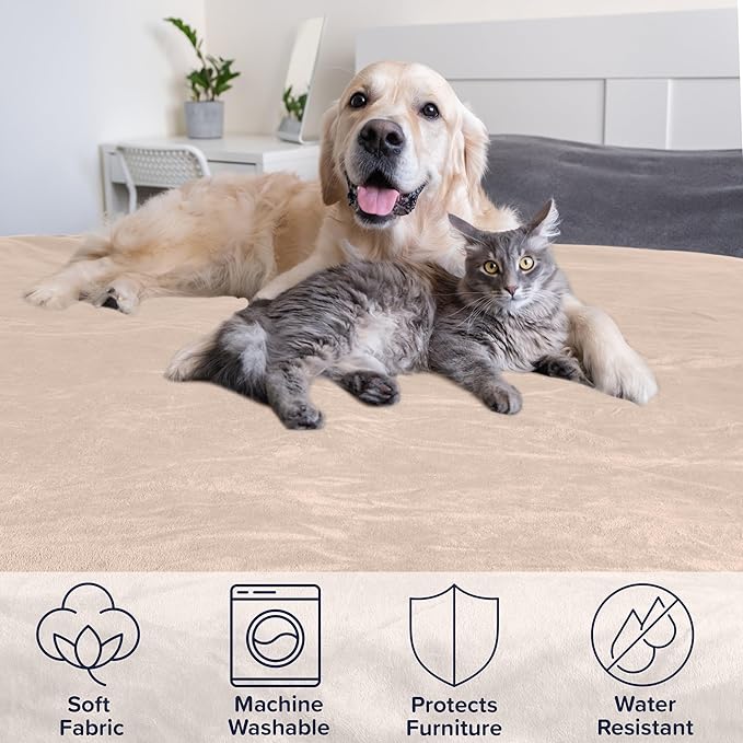 PETMAKER Dog Blanket - 60x80in Reversible Sherpa Blanket - Throw Blankets for Bed, Couch, Crate, or Car - Machine Washable Puppy Essentials (Tan)