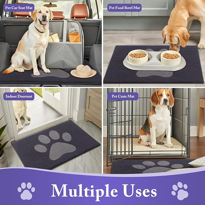 Buganda Dog Door Mat for Muddy Paws, Absorbent Dirt Trapper Non Slip Indoor Doormats, Washable Low-Profile Mat for Mud Dogs, Entryway Carpet for Inside Floor (48x30 Inches, Dark Grey)
