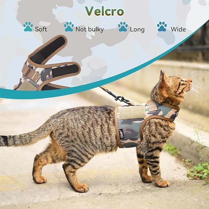 Tactical Cat Harness and Leash for Walking Escape Proof Breathable Mesh Fabric, Green Jungle Camo, XX-Large, Adjustable Cat Walking Jackets, Padded Stylish Cat Vest
