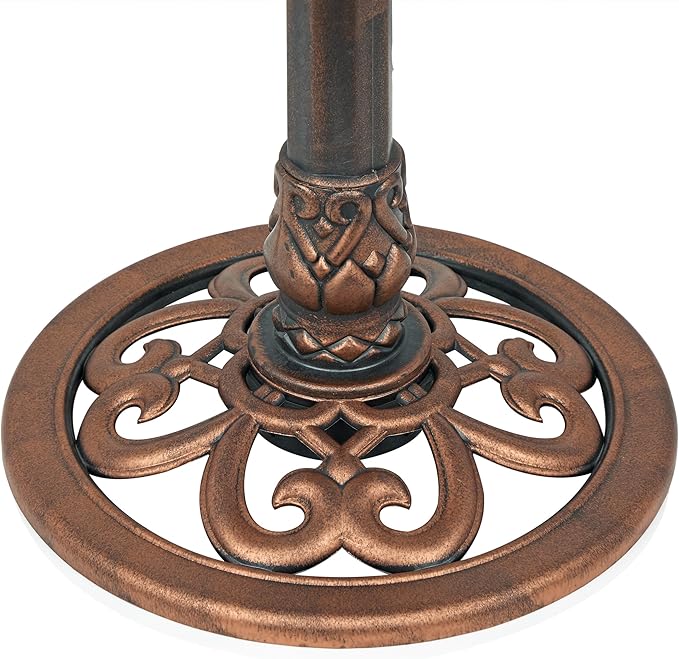 Alpine Corporation | 28" Bronze Outdoor Pedestal Birdbath with Scrollwork Base and Ground Stakes — Elegant Garden Décor, Durable Weather-Resistant Design for Lawn, Patio, or Yard