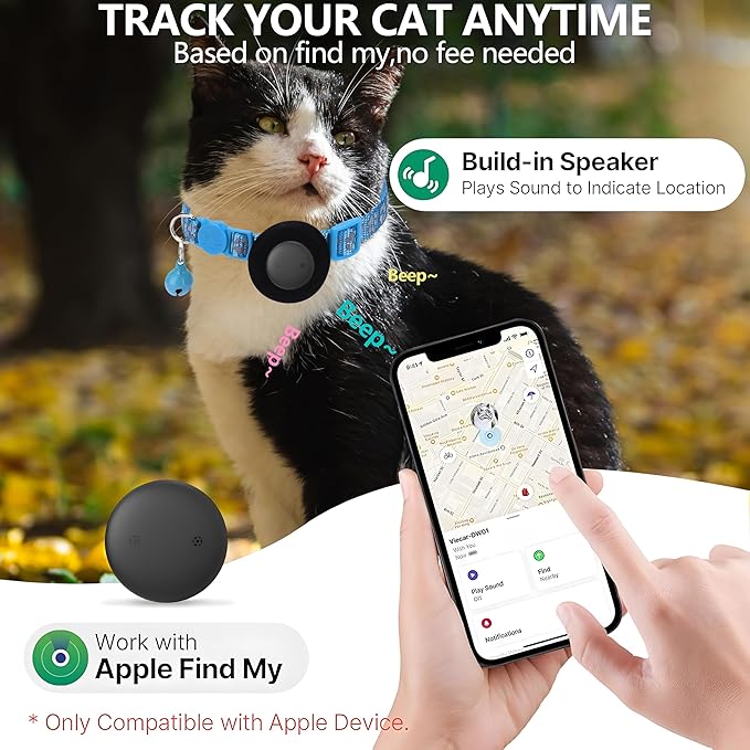 GPS Tracker for Cats, Mini GPS Pet Tracker with Collar, IPX8 Waterproof Cat Trackers Collar,No Monthly Fee,Work with Apple Find My(iOS Only),Smart Trackers for Pets-Blue-4