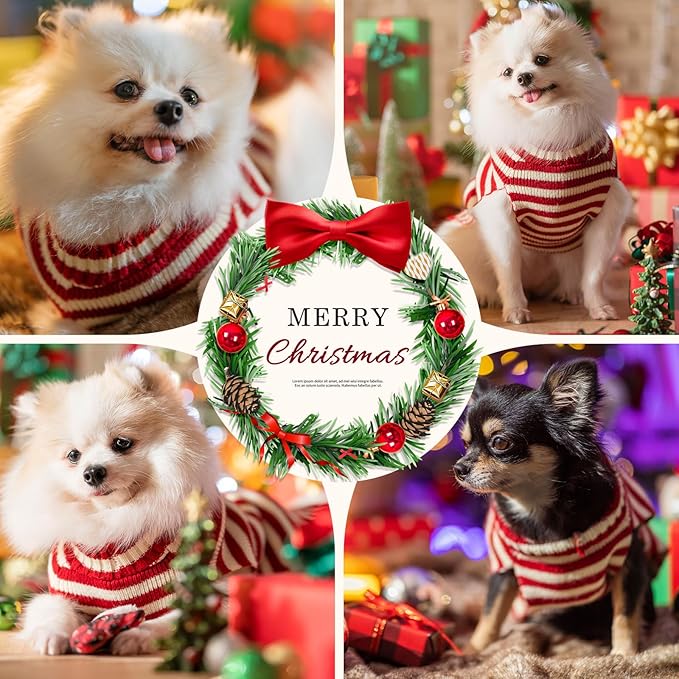 Dog Christmas Sweater Xmas Pet Clothes Cute Striped Santa Claus Costume Holiday Puppy Cat Jumpers Outfits New Year Gifts for Small Medium Large Dogs (XL, Red White Stripe Santa Claus)