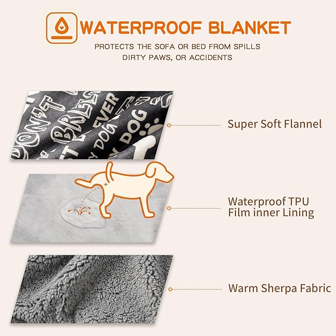 Waterproof Dog Blankets Pet Blanket, 30"x40" Cat Blanket for Indoor Cats, Soft Fluffy Sofa Car Bed Protector, Reversible Sherpa Fleece Puppy Blanket for Small Medium Dogs(Letters)