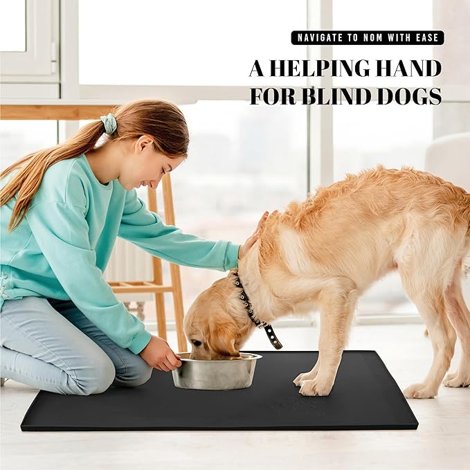 AVERYDAY 100% Waterproof Thicker Silicone Dog Food Mat, 0.63'' Raised Edge Bowl Mat for Food & Water, Non Slip Pet Feeding Placemat for Messy Drinkers, Perfect for Large Medium Small Breeds, 32"x24"