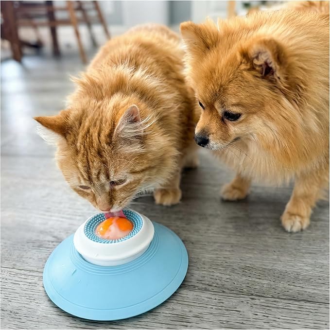 Dog Lick Slow Feeder Bowl - Licking Sphere - Interactive Cat Enrichment Toy for Yogurt Peanut Butter Treats - Rolling Ball Puzzle Feeder for Mental Stimulation - Boredom Buster for Small Pets