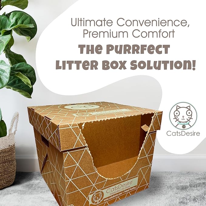 Leakproof Disposable Cat Litter Box 3 Pack (9 pcs) Top/Low Entry INCLUDES- 3 lids, 3 bases and 3 multipurpose pads - Open or Closed, 17"L x 17"W x 15.25"H. Xtra Large Woman Owned Made in USA Patented