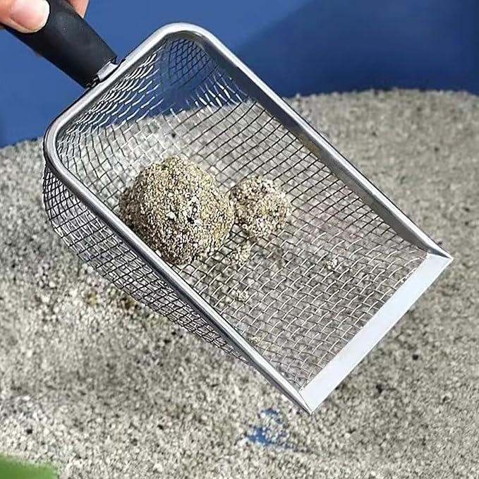 Cat Litter Scoop, Stainless Steel Mesh Scoop Away Cat Litter, Kitty Litter Scoop 2.8mm Hole, Non-Stick Cat Litter Scoop for Crystal Litter|Pine Pellets|Small Pieces, Litter Cleaner Beach Mesh Shovel