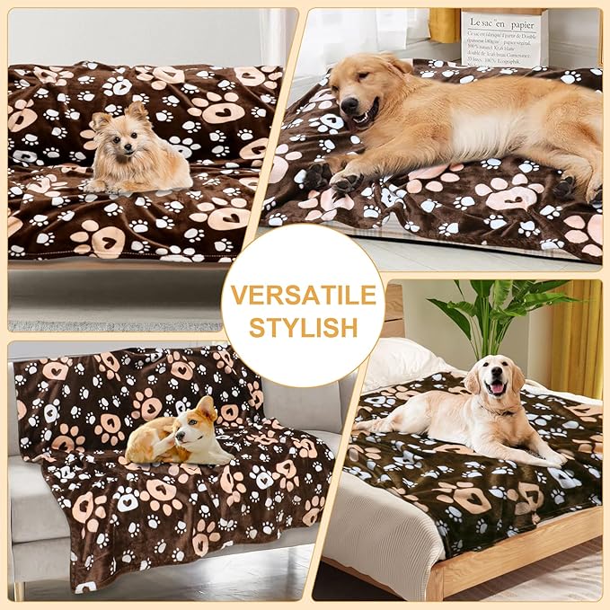 Dog Blanket, Soft Fleece Dog Blankets for Medium Large Dogs, Fluffy Flannel Pet Cat Puppy Blanket Cover for Bed Couch, Cute Paw Print Throw Blanket for Dogs,Brown, 50"X40"