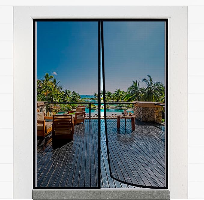 Magnetic Closure Screen Door for 62"x81" French Door Sliding Door Pet and Dog Friendly, Durable Fiberglass Mesh Double Door Screen Mesh Retractable Curtain, Keep Bugs. Mosquito Out, Fly Screen