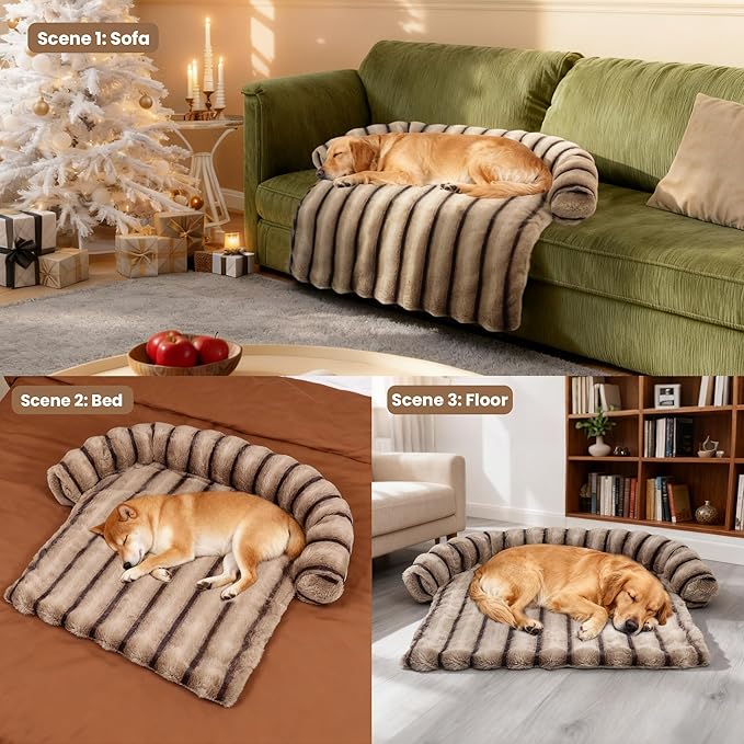 Large Dog Couch Bed, Fluffy Washable Couch Protector for Dogs with Removable Cover, Non-Slip Dog Sofa Bed, 41x37 Inch, Brown