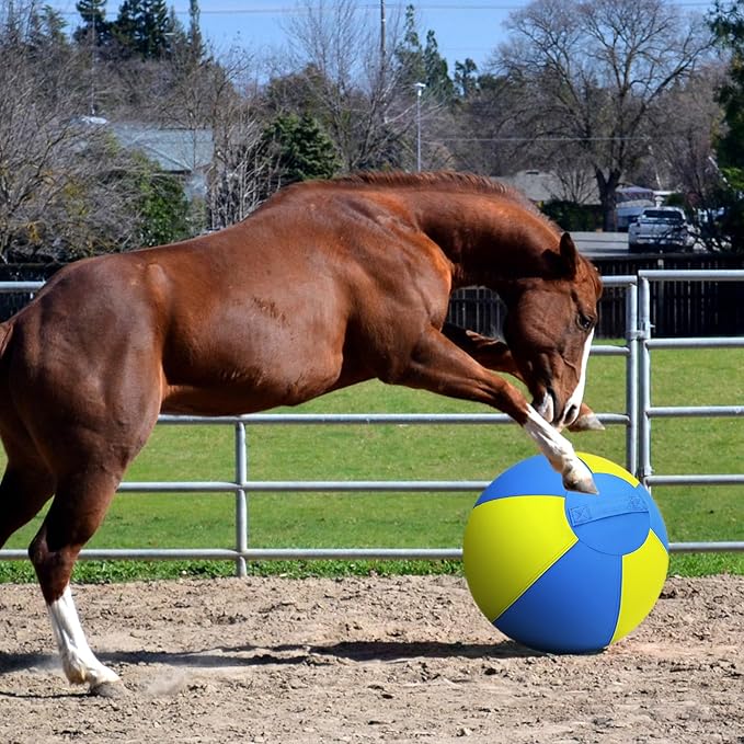 Herding Ball for Dogs and Horses - 18" Dog Herding Ball for Australian Shepherd Collie, Jolly Ball for Dogs Agility Equipment, Herding Ball Durable Bite-Resistant with Reinforced Stitching-Yellow&Blue