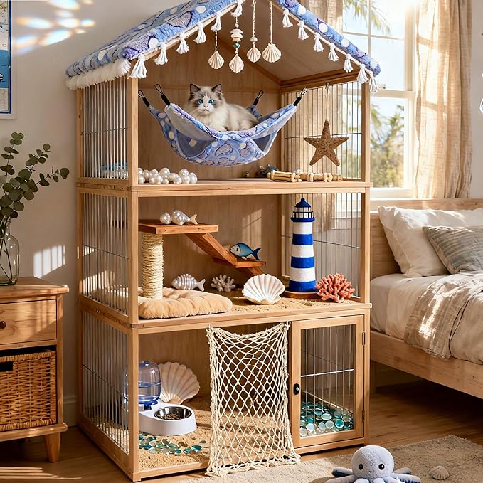 Cat Hammock for Cage, Soft Warm Hanging Bed for Kitten, Guinea Pig, Ferret, Rat, Chinchilla and Other Small Pets, Cozy Bunkbed 13.39"x13.39", Love Coffee Pattern