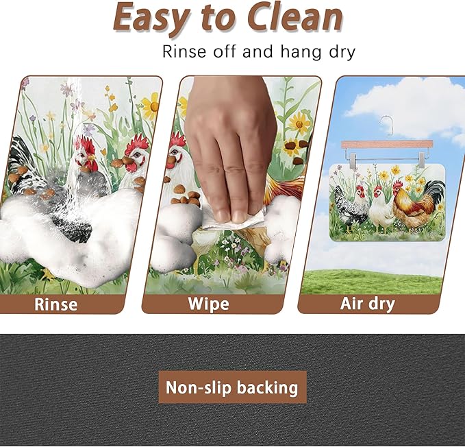 Chicken Rooster Dog Food Mat for Floors,Farm FlowerAbsorbent Pet Food and Water Bowl Mats,Non-Slip Pet Feeding Mat,Pet Supplies 12" x 20"