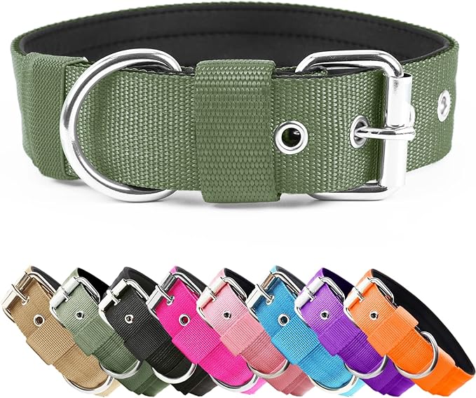 Heavy Duty Tactical Dog Collar - 1.5" Width Military Durable Thick Nylon with Adjustable Metal D Ring & Buckle Working Training K9 Collar for Medium Large Dogs (S(14"-17"), Army Green)