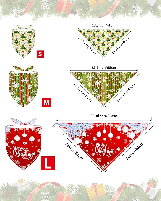 PET SHOW 50 Pack Christmas Big Dog Bandanas Bulk XL Washable Happy New Year Triangle Bibs for Medium Large Dogs Girl Boy Xmas Kerchief Set Pet Scarves Holiday Grooming Accessories