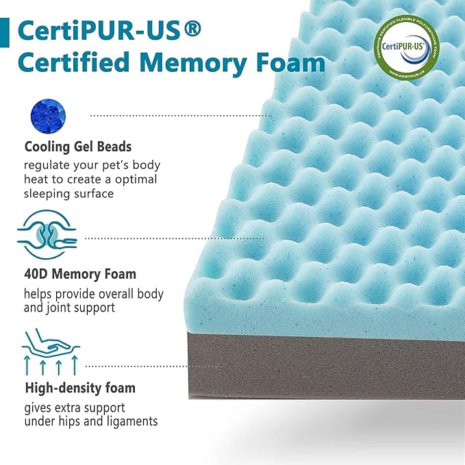 Cooling Dog Beds for Large Dogs, Memory Foam Pet Bed with Waterproof Liner and Cooling Gel Mattress, Comfy Dog Crate Mat Fits up to 60 lbs Pets