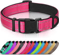 Joytale Reflective Dog Collar, Soft Neoprene Padded, Metal D-Ring, Nylon Pet Collar Adjustable for Extra Large Dogs, Hotpink, XL