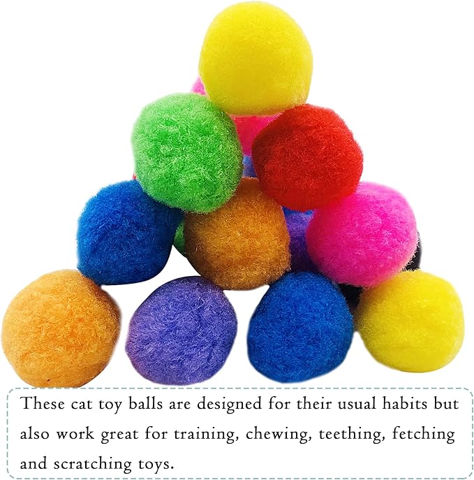 PET SHOW 50pcs 1.5"/3.8cm Cat Toy Balls Soft Kitten Pompon Toys Indoor Cats Interactive Playing Quiet Ball Cats Favorite Toy Assorted 10 Colors