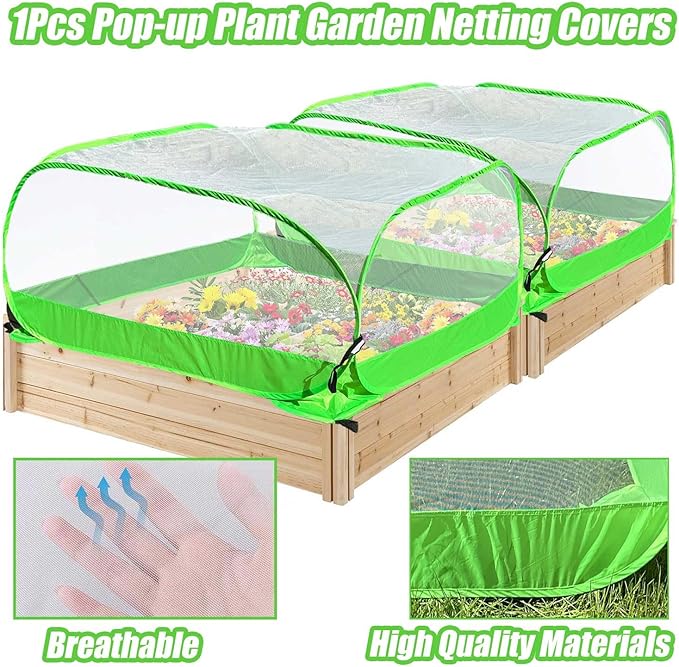 Pop-up Garden Mesh Plant Cover Outdoor Tent Garden Cover Mesh Bird and Pest Protection Guard for Raised Bed Protection Fruits Vegetables Seedlings and Herbs (1pcs 35.4x35.4x27.5in Without Bottom)