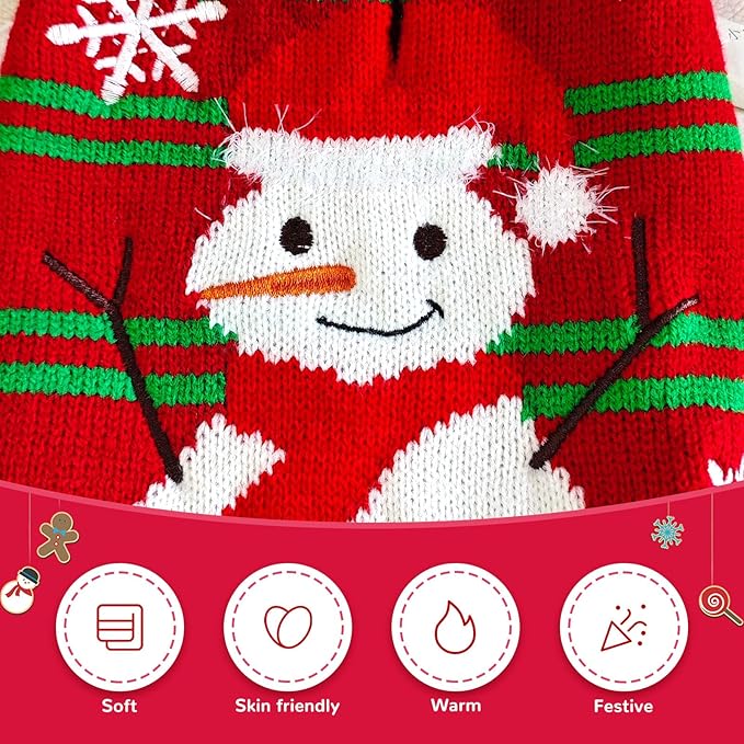 Dog Christmas Sweater Cute Snowman Puppy Cat Costume Boy Girls Xmas Holiday Pet Clothes New Year Outfits Gifts for Small Medium Large Dogs (XL, Red Green Stripe Snowman)