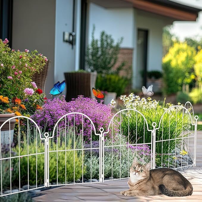30 Pack White Decorative Garden Fence, 17in x33ft Garden Fencing Animal Barrier for Dogs, Rustproof Metal Fence Panels with Ground Stake, Arched Flower Bed Edging Borders for Yard & Patio