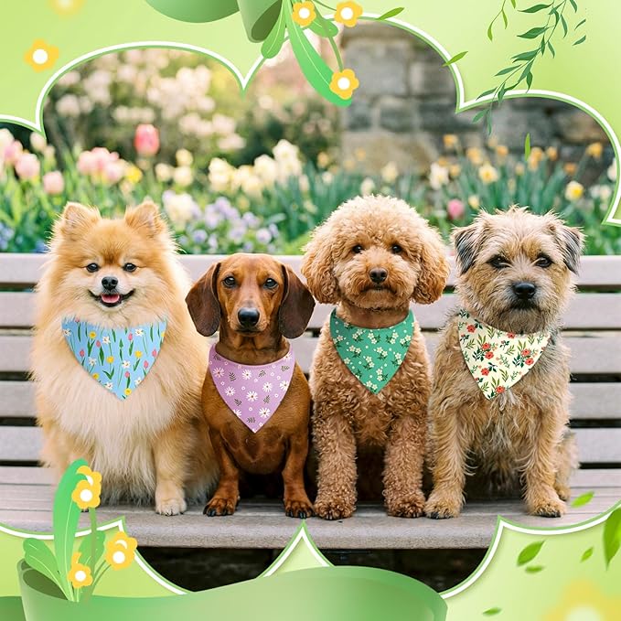 Abbylike 50 Pieces Spring Dog Bandanas Bulk Flower Daisy Sunflower Dog Bandanas for Pets Triangle Kerchief Scarf Bibs for Spring Pets Dogs Party Costume Accessories, 25 Styles (19.7 x 13.8 x 13.8)