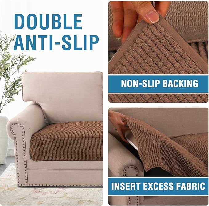 H.VERSAILTEX Plush Chenille Dog Bed Cover Thick Soft Sofa Cover for 3 Cushion Couch Anti Slip Couch Cover Furniture Protector for Dog, Pet, Cat (35" x 74", Caramel)