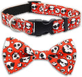 Halloween Dog Collar, Holiday Adjustable Ghost Skull Collar with Bow Tie Metal D-Ring & Secure Buckle Soft Nylon for Small Medium Pets Puppies