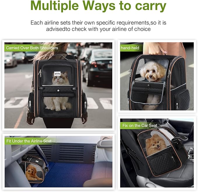 Lekebobor Large Cat Backpack Carrier Expandable Pet Carrier Backpack for Small Dogs Medium Cats Fit Up to 18 Lbs, Dog Backpack Carrier, Foldable Puppy Backpack Carrier for Travel, Black