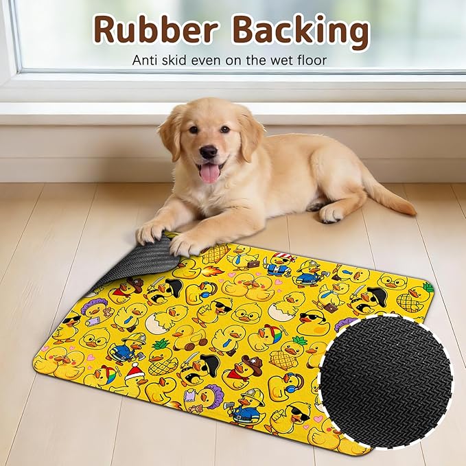 Dog Food Mat for Bowls, Absorbent Quick Dry Dog Cat Mats for Food and Water, Non-Slip Backing Pet Mat Pet Supplies - Duck Pattern