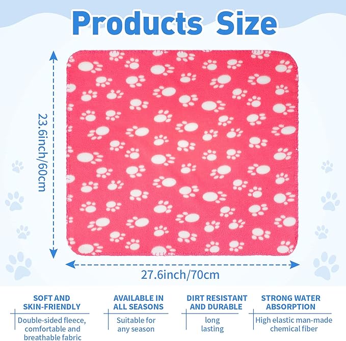 Tatuo 10 Pieces Pet Blankets with Paw Print Dog Cat Fleece Blankets Soft Warm Sleep Mat Pad Bed Cover for Kitten Puppy and Other Small Animals, 24 x 28 Inch(Bright Color)