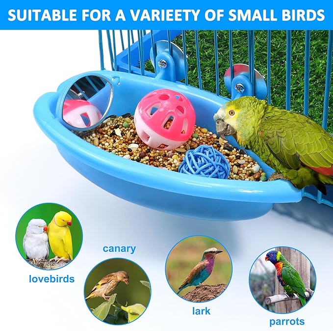Bird Bath for Cage, Bird Bath Toy with Small Double-Sided Mirror, Birdbath Cage Accessory with Small Bells for Small Birds Parrots Cockatiel Budgies