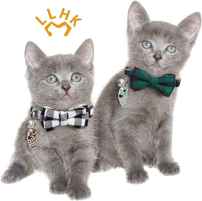 LLHK 4 Pack Small Fish Cat Collars with Bow Tie and Bell,Personalized Breakaway Kitten Collar for Girl boy Cats,Adjustable 7-12inch,Cute for Kitty Kitten Adult Cats,Pet Supplies,Stuff,Accessories