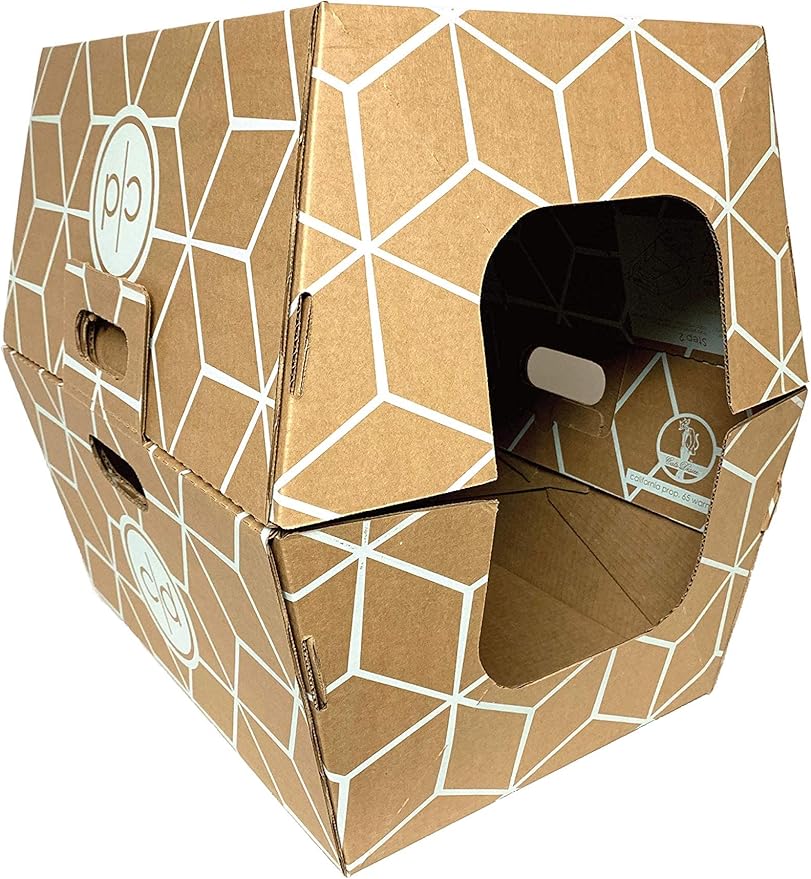 Cats Desire Disposable Litter Box No Plastic Solution (10 Tray) w/ Low Entry & Enclosed Box - Teal on Natural Brown, Made in USA Woman Owned, 19"L x 17"W x 8.5"H tray - 19"L x 17"W x 17"H enclosed box