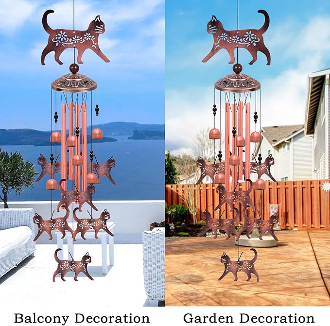 Outdoor Cat Wind Chimes, Gifts for Mom & Grandma & Woman & Family & Neighbor, Cats Decoration for Home,Garden,Balconies,Room,Patio,Indoor, Mobile Wind Catcher, Memorial Windchime, Blessing Wind Bells