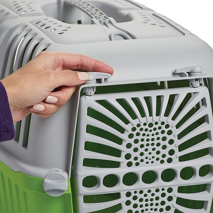 MidWest Homes for Pets Spree Travel Carrier – Hard-Sided Dog & Cat Carrier, Small Pet Travel Crate with Handle, Ventilated Design, Durable Plastic Door, Easy Assembly, 22-Inch, Green