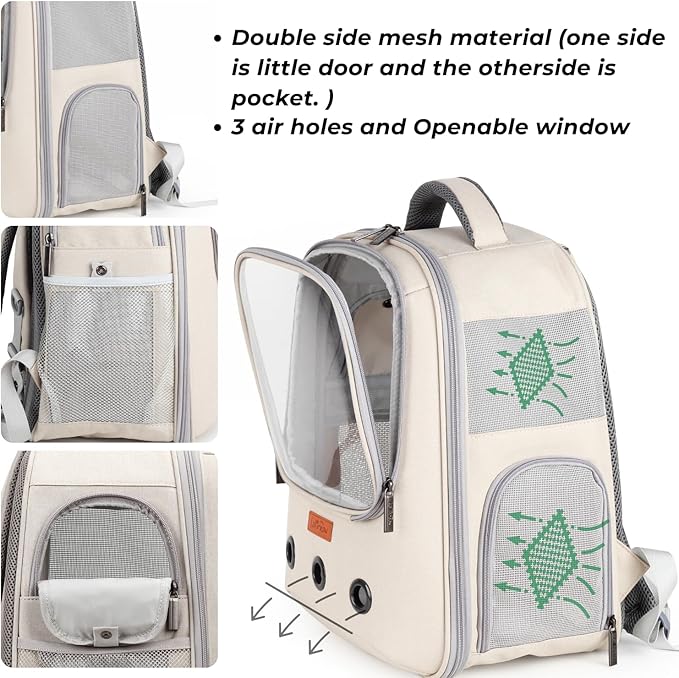 Lollimeow Pet Carrier Backpack, Bubble Backpack Carrier, Cats and Puppies,Airline-Approved, Designed for Travel, Hiking, Walking & Outdoor Use (Beige)