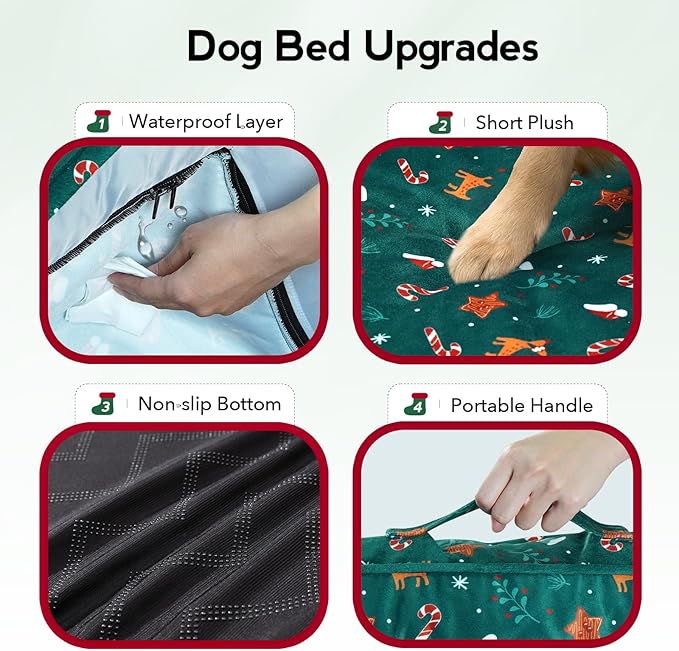 Large Dog Bed for Christmas - XL Orthopedic Egg-Crate Memory Foam Dog Beds with Removable Washable Cover, Waterproof Pet Beds with Non-Slip Bottom, Green