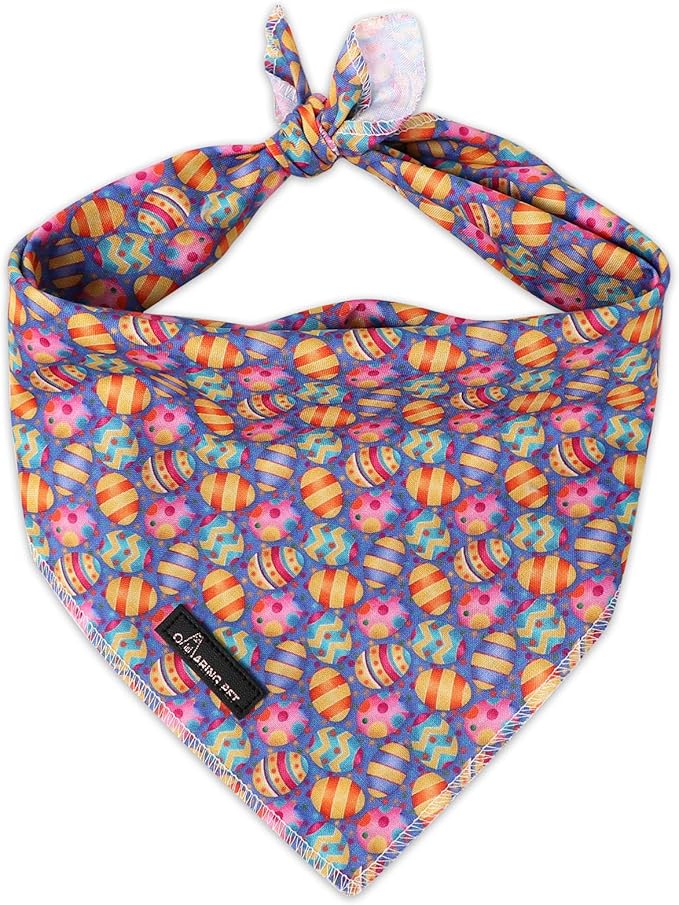 ARING PET Easter Dog Bandanas, Cute Purple Colorful Eggs Pet Bandana Scarf Triangle Bibs for Puppy Small Medium Large Boy Girl Dogs Cats-L