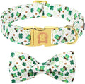 MR. CHUBBYFACE St.Patrick's Clover Dog Collar with Bowtie, Green Clovers Shamrock Pattern Metal Buckle Dog Collar Adjustable Shamrock Collar for Small Medium Large Dogs