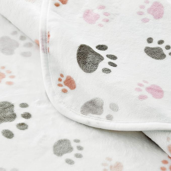 Allisandro 350 GSM-Super Soft and Premium Fuzzy Flannel Fleece Pet Dog Blanket, The Cute Print Design Washable Fluffy Blanket for Extra Large Puppy Cat Kitten Indoor or Outdoor, White, 80 x 64 Inches