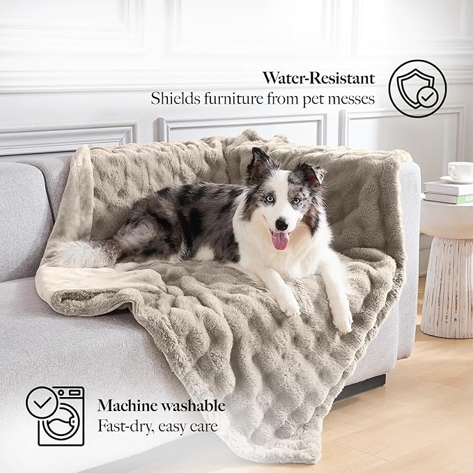 Modern Threads Water-Resistant Faux Rabbit Fur Pet Blanket for Dogs & Cats – Ultra-Soft Couch, Bed & Crate Protector, 40x50 Brown