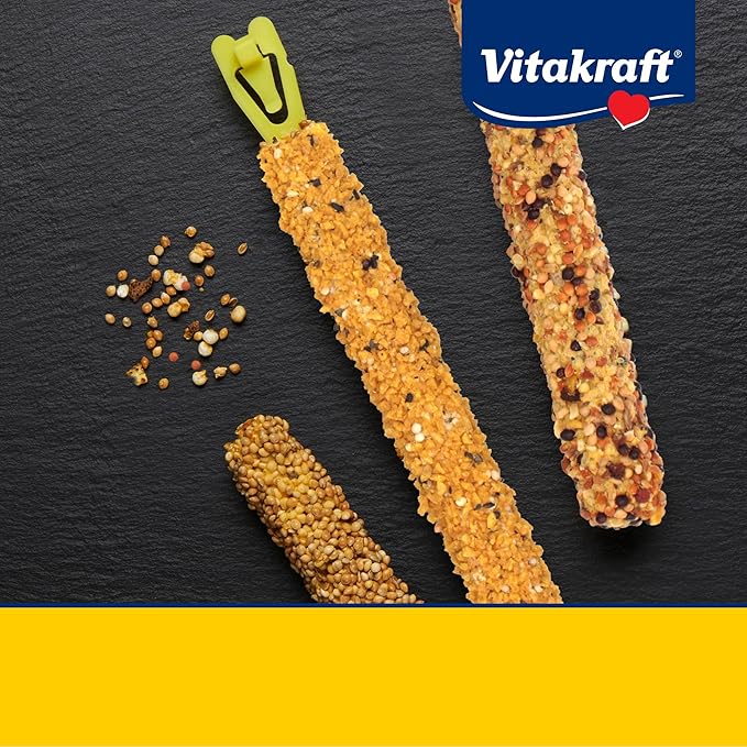 Vitakraft Crunch Sticks Parakeet Treat - Triple-Baked Millet Parakeet Treats with Natural Wood Center - Crunchy & Nutritious Bird Treat Sticks for Small Animals (12 Count, Honey, Egg, and Apple)