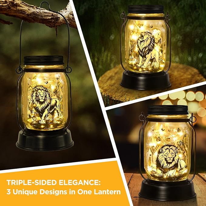 kyoryuger Lion Gifts for Women/Men Lion Solar Lanterns Mom Birthday Animal Simba Lovers Lantern Animal Memorial Lights Solar Garden Decoration for Yard, Patio,Backyard,Porch Torches, Home Decor