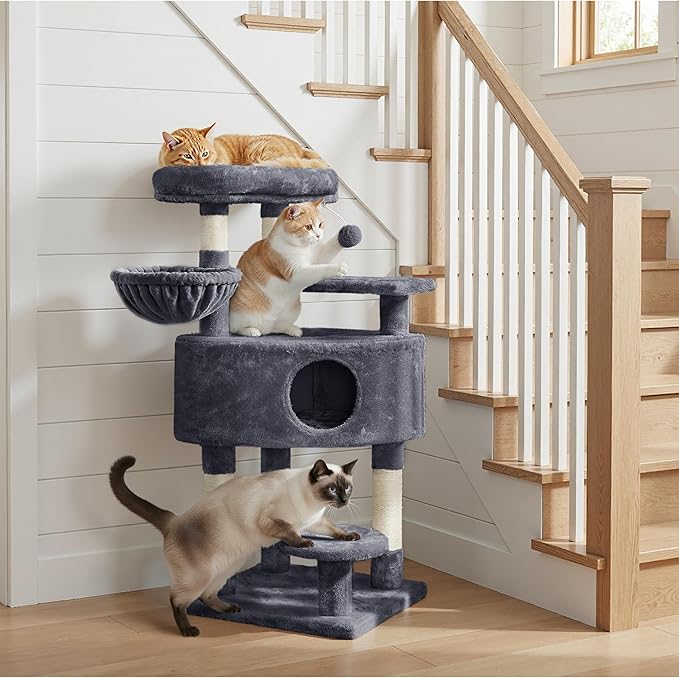 Yaheetech 46in Cat Tree Tower | Multi-Level Indoor Activity Center with Spacious Condos, Scratching Posts, Large Top Plush Perch | Sturdy, Easy to Assemble | for Kittens, Adult & Senior Cats
