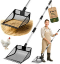 2-in-1 Chicken Coop Poop Scooper and Rake - Metal Sand Sifting Litter Scoop Shovel with Angled Basket and Micro-Sized Diamond Mesh to Catch The Smallest Farm Animal Droppings - Adjustable 12" to 53"