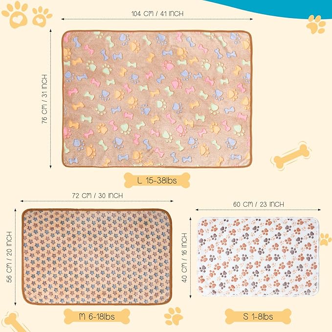 Tatuo 12 Pieces Puppy Blanket Warm Cat Dog Sleep Mat Pet Kitten Fleece Doggy Blankets with Cute Dog Paw Bone Star Elephant Patterns Printed Fluffy Blanket for Small Cat Puppy (41 x 30 Inch)