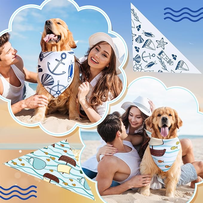 150 Pcs Ocean Dog Bandanas Bulk Summer Pet Bibs Triangle Ocean Themed Pet Scarf Bandanas for Medium Large Dogs Birthday Summer Beach Costume Decoration