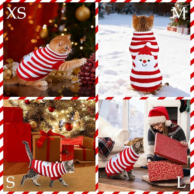 Cat Christmas Sweater Pet Winter Warm Coat Pajamas Christmas Santa Knitwear Cat Sweater for Cats Kitty Puppy (Santa, S)