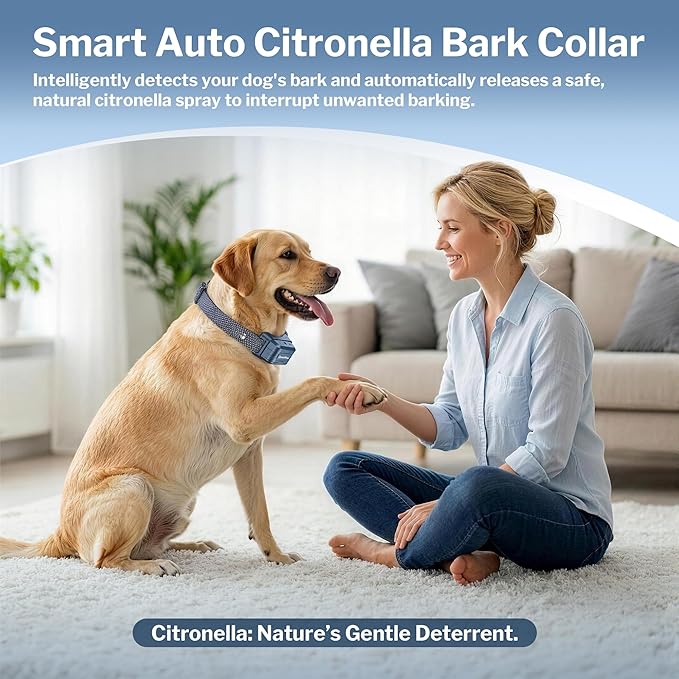 Bark Collar, Dog Bark Collar for Large Medium Small Dogs, Citronella Dog Bark Collar with Adjustable Spray & Sensitivity, Rechargeable Anti-Bark Collar for Dogs with Safe, 2 Collar Straps(Blue)